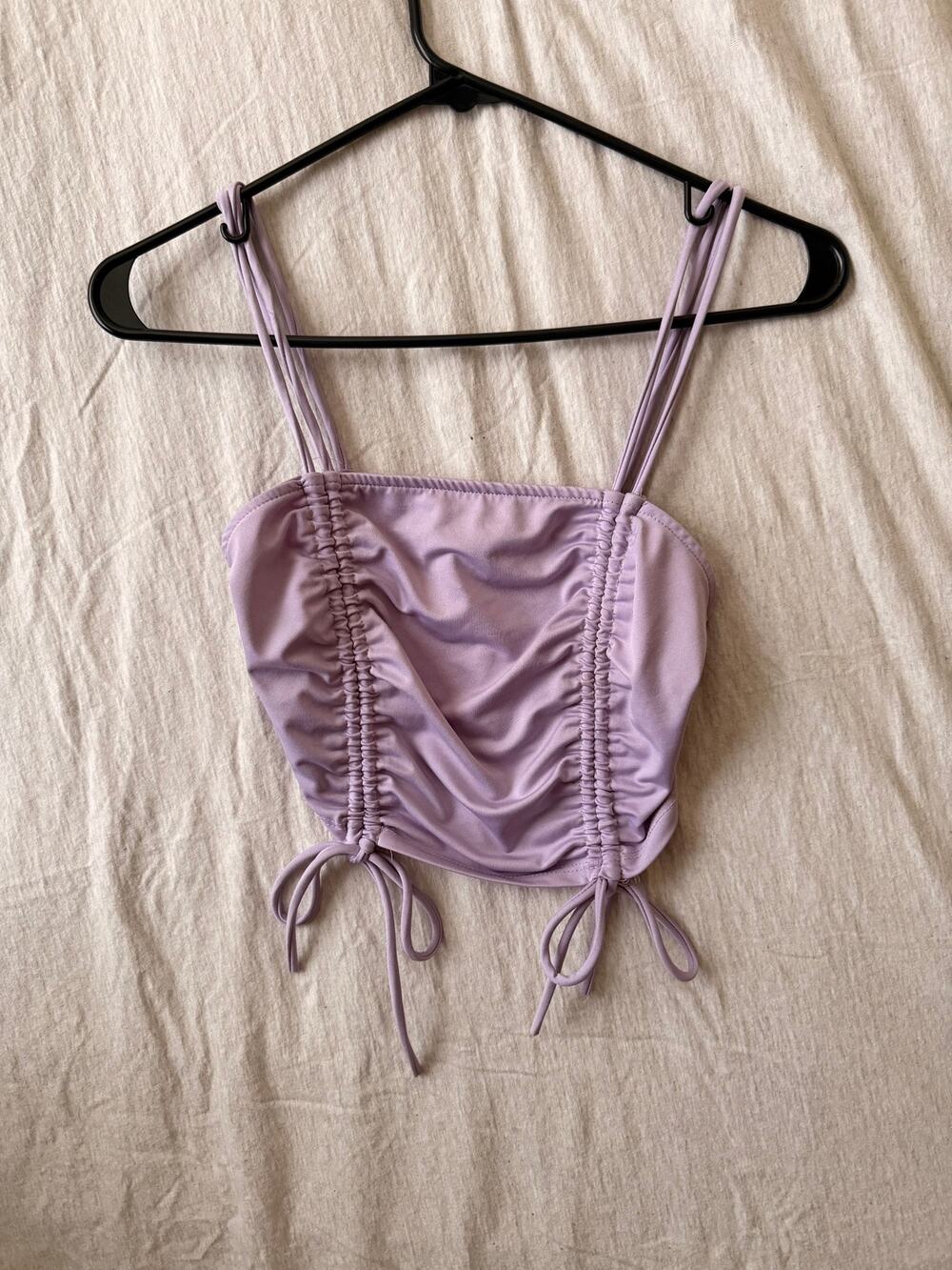 PUBLIK Purple Ruched Spaghetti Strap Cropped Bathing Suit Tank Top Small
